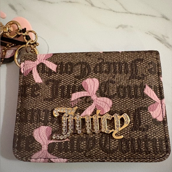 Juicy Couture Bow Pink and Brown Card Holder with Heart Keychain - Picture 3 of 10